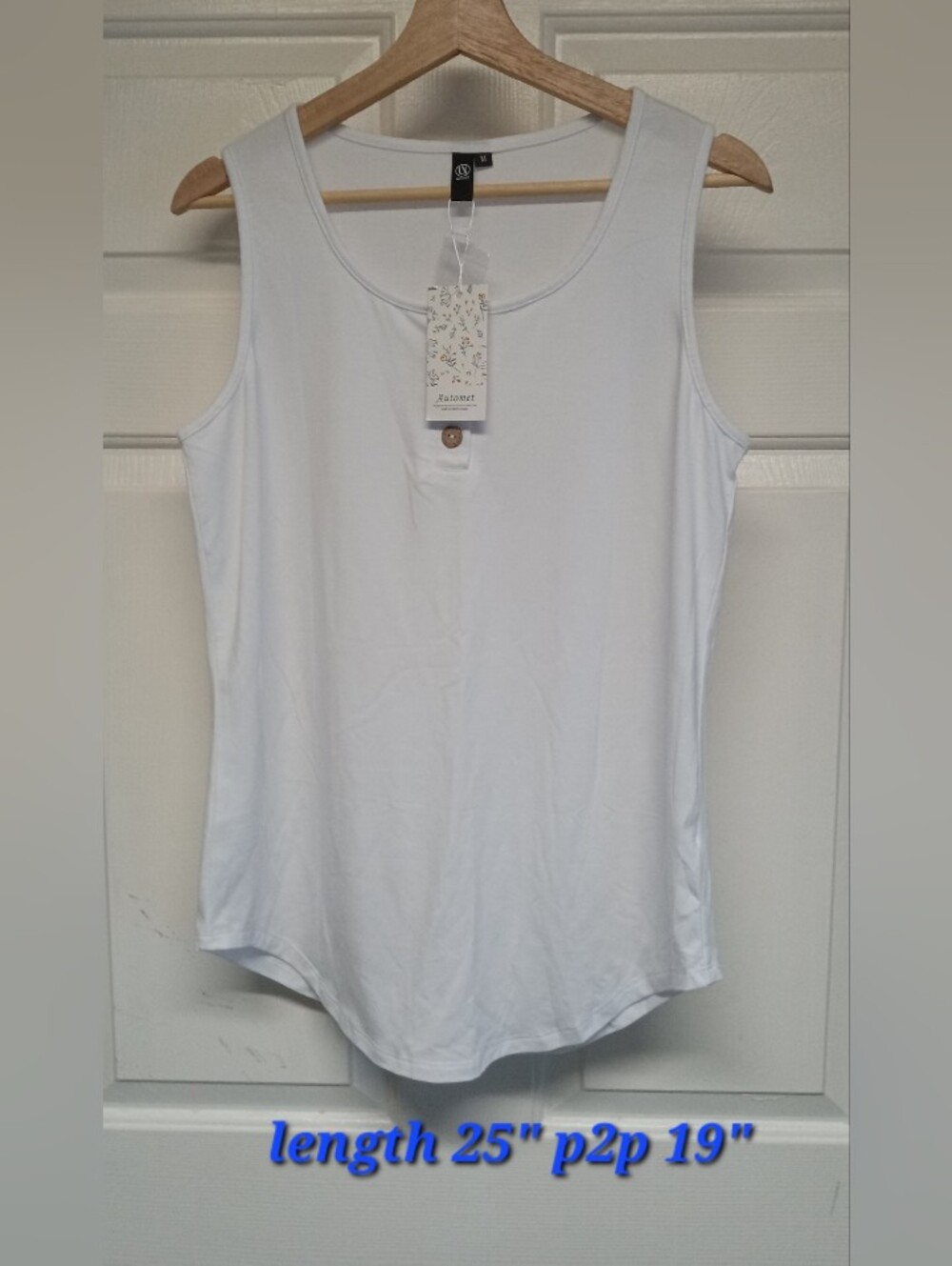Classic White Scoop Neck Tank with Front Button Detail